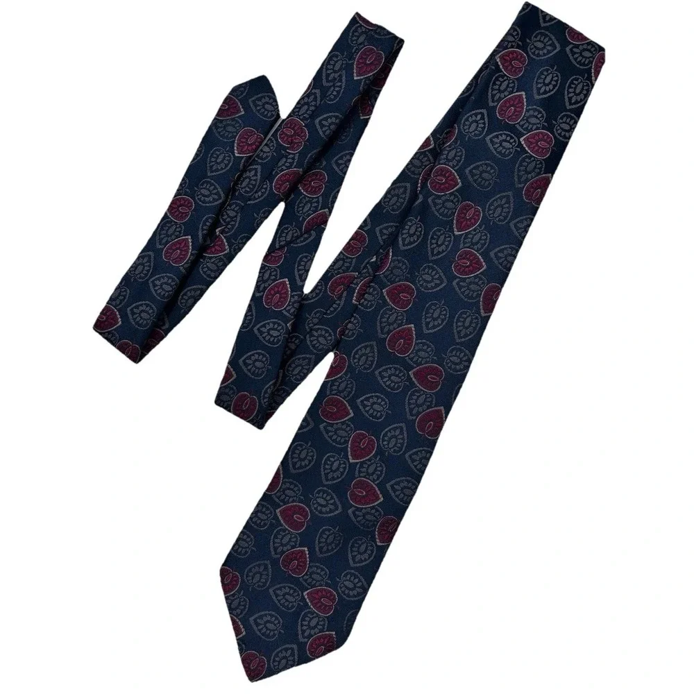 Men's Necktie American Edition Collection Palm Leaves Dark Navy With Red & Brown